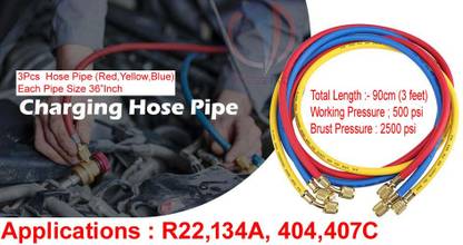 Mass Pro Set of 3 Pcs (R22,134A, 404 ,407C) Refrigerant Gas Charging Hose Gas Tube High Quality Multipurpose Set Hose Pipe