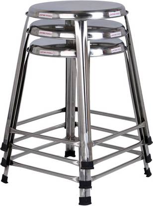 lifetimestools Round Stainless Steel Stools Pack of 3 Height 18 inch Multipurpose Hospital Food Stool