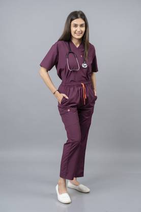 VastraMedwear Scrub Suit F S Wine Shirt, Pant Hospital Scrub