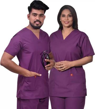 SEEMESH UNISEX HOSPITAL SCRUB SUIT SET (KURTA & PAYZAMA) PURPLE FREE SIZE Shirt, Pant Hospital Scrub