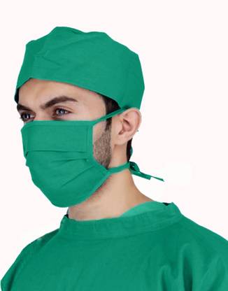 ZYGOMA Cotton Head Cap And Cotton Mask, Set of 1, Reusable, Doctors OT Cap And Mask Gown Hospital Scrub