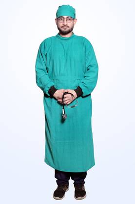 hangerage Cotton OT Gown and Cap, Reusable and Washable, Green, for Men and Women Gown Hospital Scrub