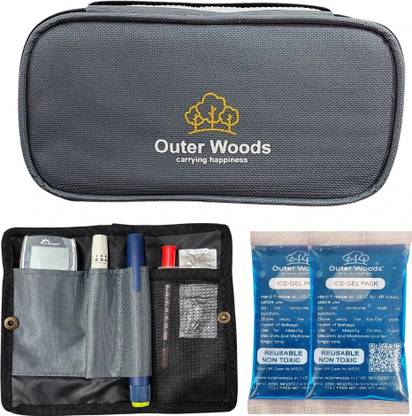 Outer Woods OW-12 Grey Insulin Cooler Bag with 2 Units Ice Gel Packs Pack