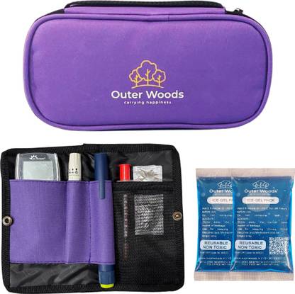 Outer Woods OW-12 Purple Insulin Cooler Bag with 2 Units Ice Gel Packs, 6 to 8 Hours Cooling Pack