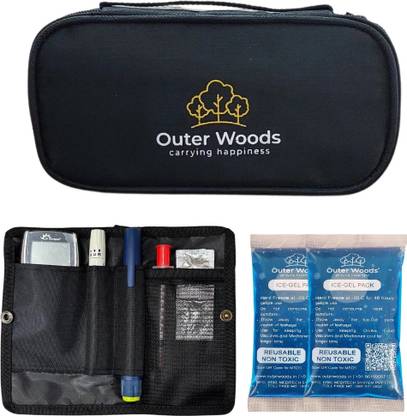 Outer Woods OW-12 Black Insulin Cooler Bag with 2 Units Ice Gel Pack - 6 to 8 Hours Cooling Pack
