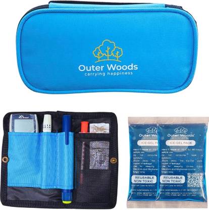 Outer Woods OW-12 Sky Blue Insulin Cooler Bag With 2 Units Ice Gel Packs Pack