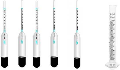 Nicolette Set of 5 Double Tested Lactometer with Jar for Milk Purity Testing Hydrometer