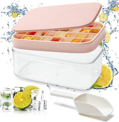 Star Work 100 L Silicone Ice Container & Scoop,Ice Cube Bin for Freezer for Cocktail Beer (Pink) Ice Bucket