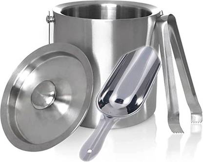 Nooks 1.5 L Steel Stainless Steel Insulated Ice Bucket with Ice Scope and with Ice Tong 1.5Liter Ice Bucket