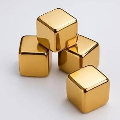 BARDECOR Steel Gold Ice Cubes, Stainless Steel Whiskey Stones, Reusable Drink Chiller, Gold Steel Ice Cube Tray