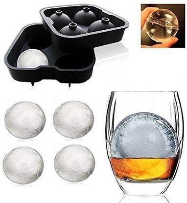 Hoaxer Chilling 4 Round Ball Ice Cube Tray Maker Mold With Lid Black Silicone Ice Ball Tray