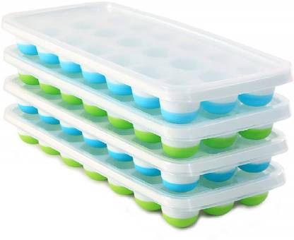 JIGGI Silicone Ice Cube Tray with Lid – Pack of 4, Easy Release Ice Ball Maker Multicolor Silicone Ice Cube Tray
