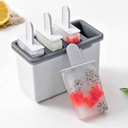 HavenFlix Popsicle Mold Frozen Ice Cream Mold Tray - Kulfi Ice Candy Maker White, Grey Plastic Ice Cube Tray