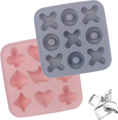 All Time XO and Clubs Ice Tray set of 2 Assorted Color Multicolor Silicone Ice Cube Tray