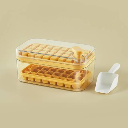 KUBER INDUSTRIES 2 Layer Ice Cube Tray with Lid| 64 Ice Cube Molds for Freezing|BPA Free| Orange Orange Plastic Ice Cube Tray