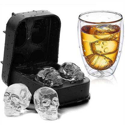faire la cuisine 3D Skull Shape Silicone Reuable Odorless Ice Cube Tray With Lid Black Silicone Ice Ball Tray