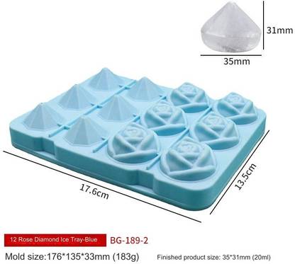 H-Store 12 Rose Daimond Ice Tray 176*135*33mm(183g) Blue Silicone Ice Cube Tray
