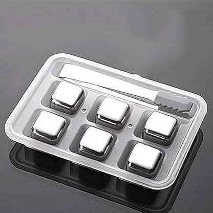 KYARASALES Whiskey Stones Set Reusable Ice Cubes Silver Steel Ice Cube Tray