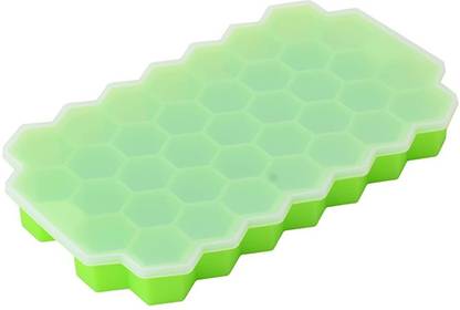 SIMESTICH Ice Cube Honeycomb Small Cubes Fridge Bar Soft Tray (with Lid) Green Silicone Ice Cube Tray