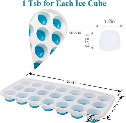 Spreenkal With Logo Ice Cube for Freezer with Lid 21 Cavaties with Pop Up Easy Release Blue Silicone, Plastic Ice Cube Tray