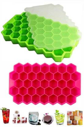 DHONI Hexagonal Shape Flexible 37 Lattice ice cube trays for freezer with lid Multicolor Silicone Ice Cube Tray