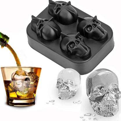 Jippco 3D Ice Cube Maker Skull Flexible Silicone Ice Cube Mold Tray Black Silicone Ice Ball Tray