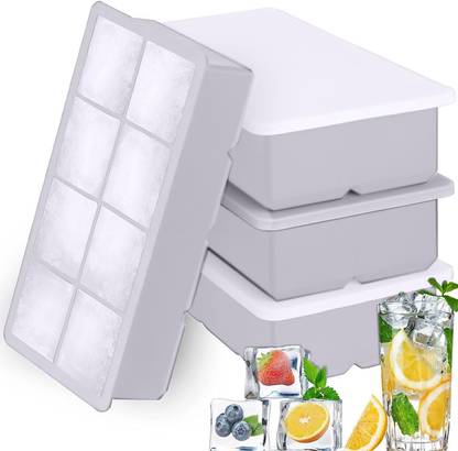 DHONI 2 Inch Big Square Shape Silicone Ice Cube Tray For Freezer With Lid White Silicone Ice Cube Tray