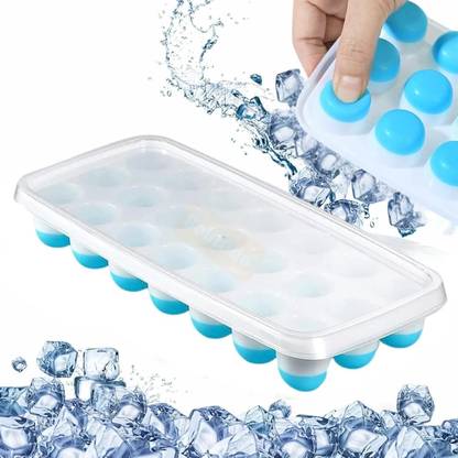 KITCHKART Smart Buy 21 Cavaties Easy Release Pop up Ice Cube Tray With Lid Blue Silicone Ice Ball Tray