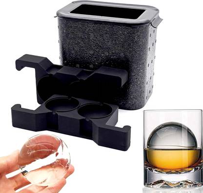 KARP Crystal Clear Ice Ball Maker-2.5 Inch Large Round Clear Ice Ball Spheres Black Silicone Ice Ball Tray