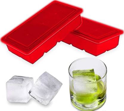 DHONI Large 2 Inch Big Square Shaped Ice Cube Tray Red Silicone Ice Cube Tray
