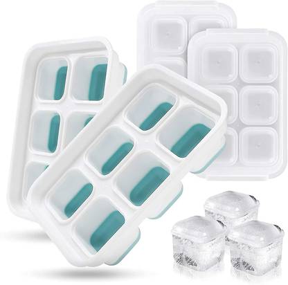 Zeinwap Large Square Ice Cube Molds Reusable Ice Maker with Removable Lids Multicolor Silicone Ice Cube Tray