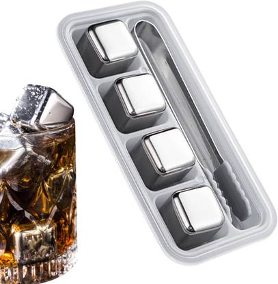 SKOFRI Stainless Steel Ice Cube for Red Wine Whisky Cola Drinks Silver Steel Ice Cube Tray