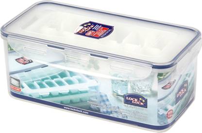 LOCK & LOCK Ice Cube Trays with Airtight Container, Set of 3 Leakproof, Stackable Ice Trays White Plastic Ice Cube Tray