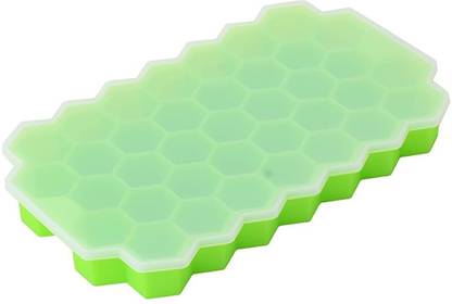 FGG Ice Cube Tray with Silicon Ice Mold Trays Flexible Silicone Honeycomb Design 37 Cavity Ice Cube Tray with Lid Multicolor Green Silicone Ice Cube Tray