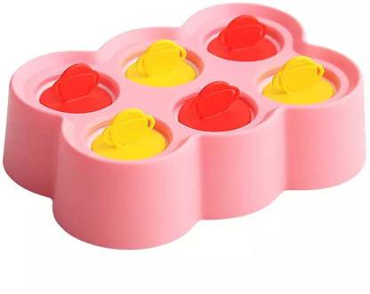 GTC Ice Cream Mould with Stick Mini Pop Molds 6 Miniature Popsicle Molds Pink Plastic, Silicone Ice Cube Tray