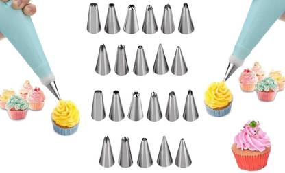 lukzer Set of 24Pc Cake Decorating Nozzles Set Piping Bag Tips with Steel Nozzles Stainless Steel Round Icing Nozzle