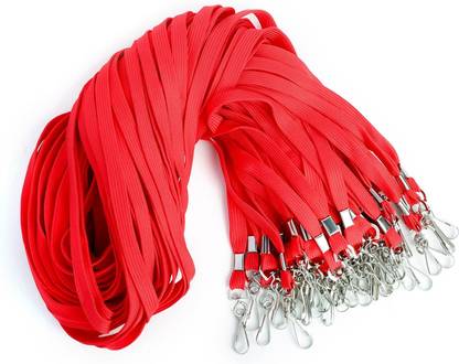 NSSP Tubeless Flat Lanyard ID Badge Lanyards with Swivel J-Hook Red-Pack of 5 Lanyard