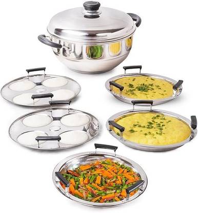 MEEZO Idli/Dhokla/Momo Maker/Multi Pot/Steaming Set | Small, 5 Plates| 3-Layer Bottom| Induction & Standard Idli Maker