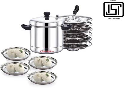 Klassi Kichen Stainless Steel Idli Cooker,Idly Maker Set with 6 Plates, 24 Idlies-Silver Induction & Standard Idli Maker