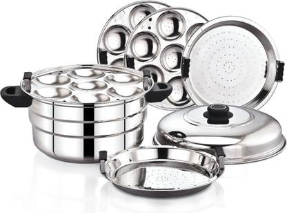 Blu Bel Stainless Steel Multi Steamer Pot (3 Idli Plate/21 Idli & 2 Steamer Plate) Induction & Standard Idli Maker