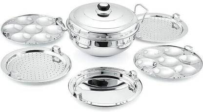 MITHALI Stainless Steel Multi Kadai with 2 Idli, 2 Dhokla & 1 Patra Steamer Plate Induction Idli Maker