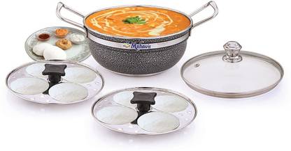 Mahavir Stainless Steel Idli Cooker Multi Kadai With Glass Lid Induction & Standard Idli Maker  (2 Plates , 8 Idlis ) at Rs. 584