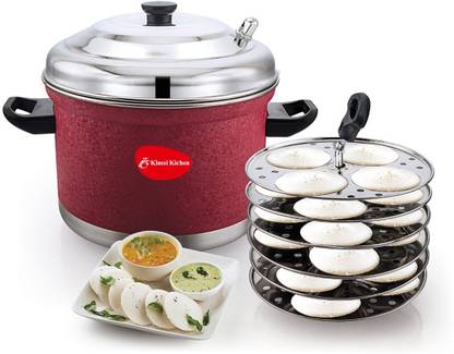 Klassi Kichen Stainless Steel 6 Plates Colored Idly Cooker Pot,Induction and Gas Stove Compatible Idli Maker(24 Idlies) Induction & Standard Idli Maker