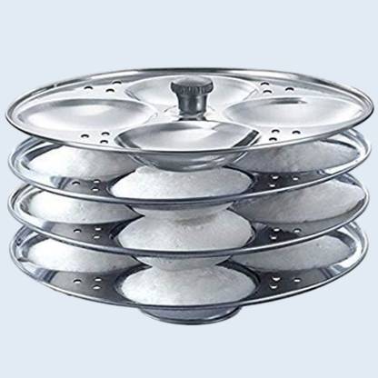 Luxafare Stainless Steel Idly Stand Induction Base 4 Tier Idly Maker/Idly Stand | Idly Plates | - 16 Idles, (For 5 Liter and bigger Pressure Cooker) Induction & Standard Idli Maker