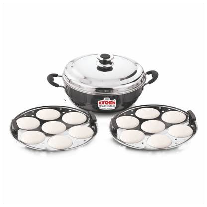 Kitchen Essentials Kitchen Essentials Hard Anodised Induction Bottom Multi Kadai With 2 Idli Plates Induction Idli Maker