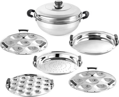 SPRINGWAY Springway SS cook N Steam Multi kadai 6pcs set Induction & Standard Idli Maker