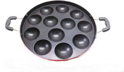 Masox Store Non-Stick 12 Cavity Handle Paniarakkal Idli Litti Batti Maker with Lid IK-3 Standard Idli Maker
