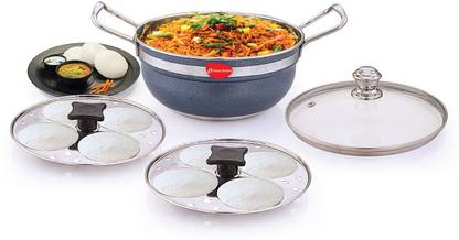 Klassi Kichen Stainless Steel Idli Cooker Multi Kadai With Glass Lid Induction & Standard Idli Maker