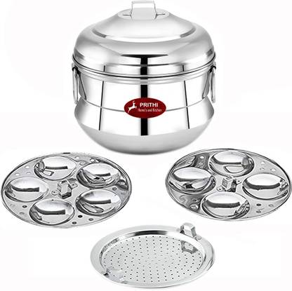 Prithi Home's and Kitchen Stainless Steel Idli Cooker 9 Idli with Steamer Plate Pannai Induction & Standard Idli Maker