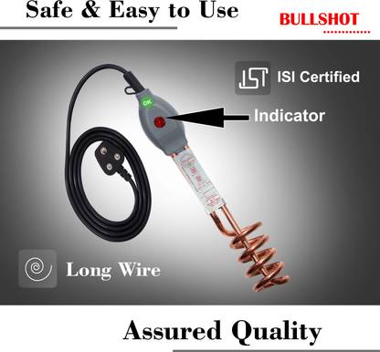 BULLSHOT Grey Copper Portable 1500 W Shock Proof Immersion Heater Rod